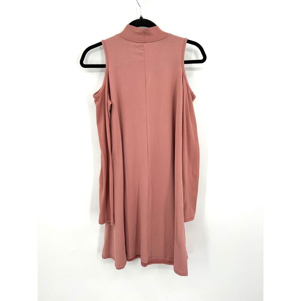 NWT PLANET GOLD Dusty Rose Pink Cold Shoulder Mock Neck Shift Dress Size Medium